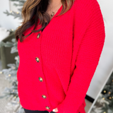 Red Brushed Button Front Cardigan