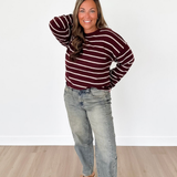 Burgundy Textured Knit Striped Sweater