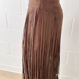 Brown Suede Fringe Midi Skirt
