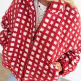 Red/Cream Fuzzy Sherpa Jacket