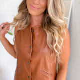 Vegan Leather Snap Button Front Vest Top