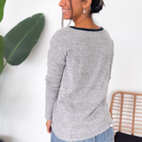 Maya V-Neck Grey Long Sleeve Top