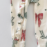 Christmas Bows Ruffle 2 Way Zip Footie
