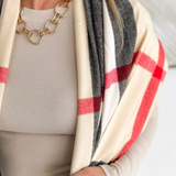 Cream/Black/Red Plaid Cashmere Scarf with Tassel