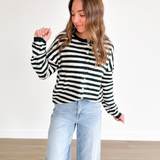Forest Green/Ivory Striped Button Cardigan