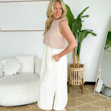 Peach Chunky Sleeveless Sweater Ivory Midi Dress