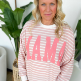 Dusty Pink Striped Mama Crewneck