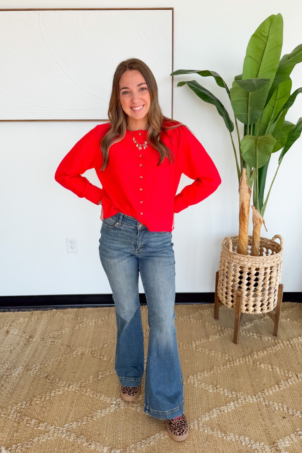 Red Button Up Cardigan Sweater