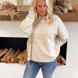 Checkered Knit Rolled Neckline Relaxed Sweater