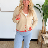 Taupe Contrast Trim Knit Button Cardigan