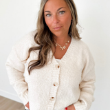 Cream Button Down V-Neck Cardigan