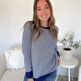 Navy & Ivory Pinstripe Knit Sweater