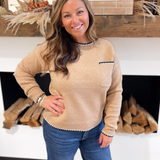 Light Camel Edge Stitching Detail Sweater