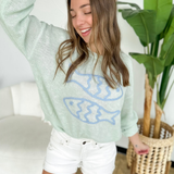 Mint Knit Blue Fish Sweater