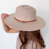 Darling Wool Hat with Two Belts-Light Tan