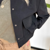 Black Cropped Bomber Jacket