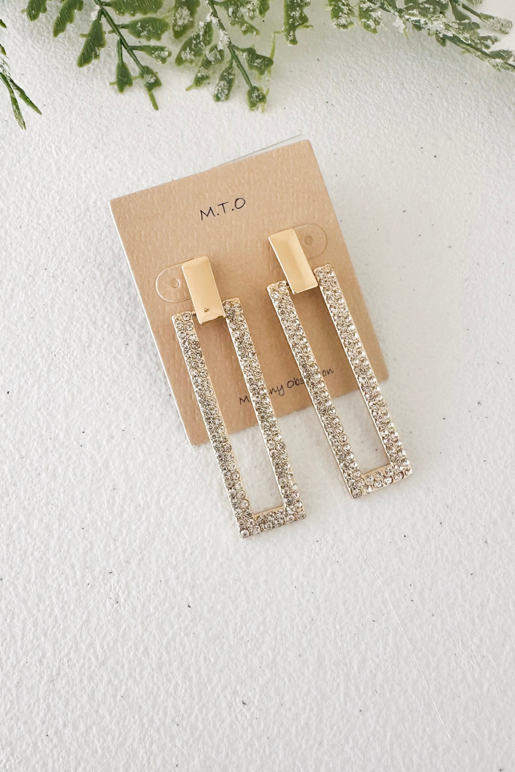 Pave Rectangle Dangle Earrings