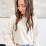 Cream Relaxed Lightweight Pleated Cuff Top