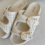 Bone Woven Double Strap Sandals