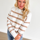 Ivory Knit Tan Horizontal Stripe Sweater