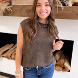 Ash Brown Sleeveless Knit Sweater Top
