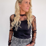 Skye Black Floral Mesh Top