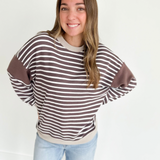 Brown & White Striped Long Sleeve Top