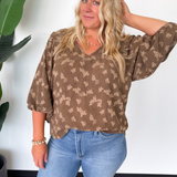 Melissa Light Brown Patterned High/Low Top-Curvy