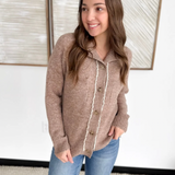Mock Neck Sherpa Lined Button Cardigan (2 colors)