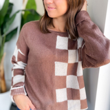 Isabelle Color Block Checkered Knit Sweater