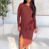 Gwen Long Sleeve Front Wrap Midi Dress