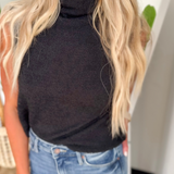 Black Cozy Knit Mock Neck Sleeveless Top