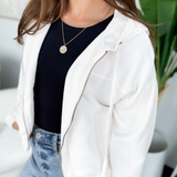 Kylie Ivory Velvet Hooded Jacket