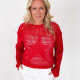 Red Open Knit Star Sweater