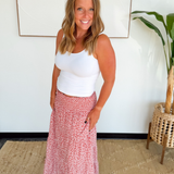 Pink Floral Tiered Midi Skirt