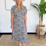 Navy/White Floral Short Sleeve Maxi Dress