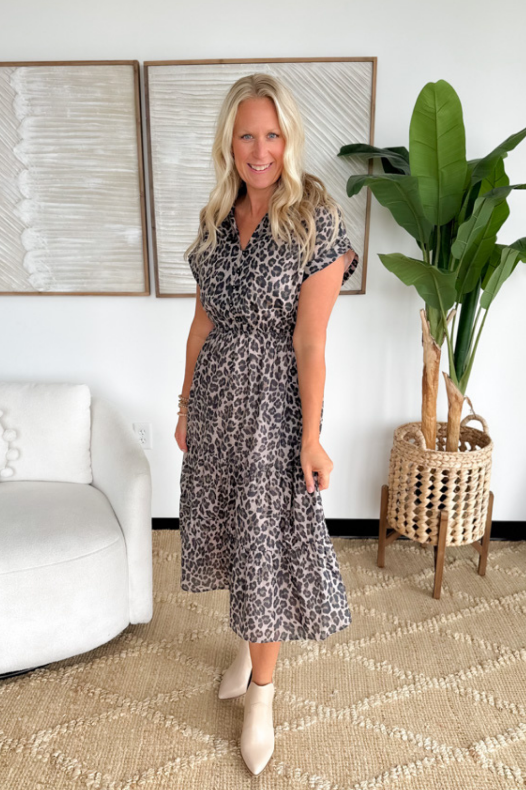Animal Print Short Sleeve Midi Dress