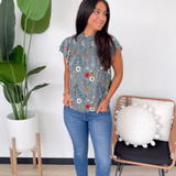 Sienna Blue Floral Smocked Neck Top