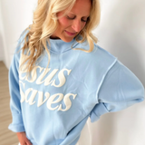 Jesus Saves Baby Blue Mock Neck Sweatshirt