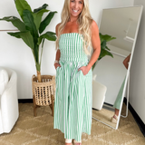 Striped Green Strapless Midi Dress