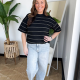 Black/White Striped Short Sleeve Pullover