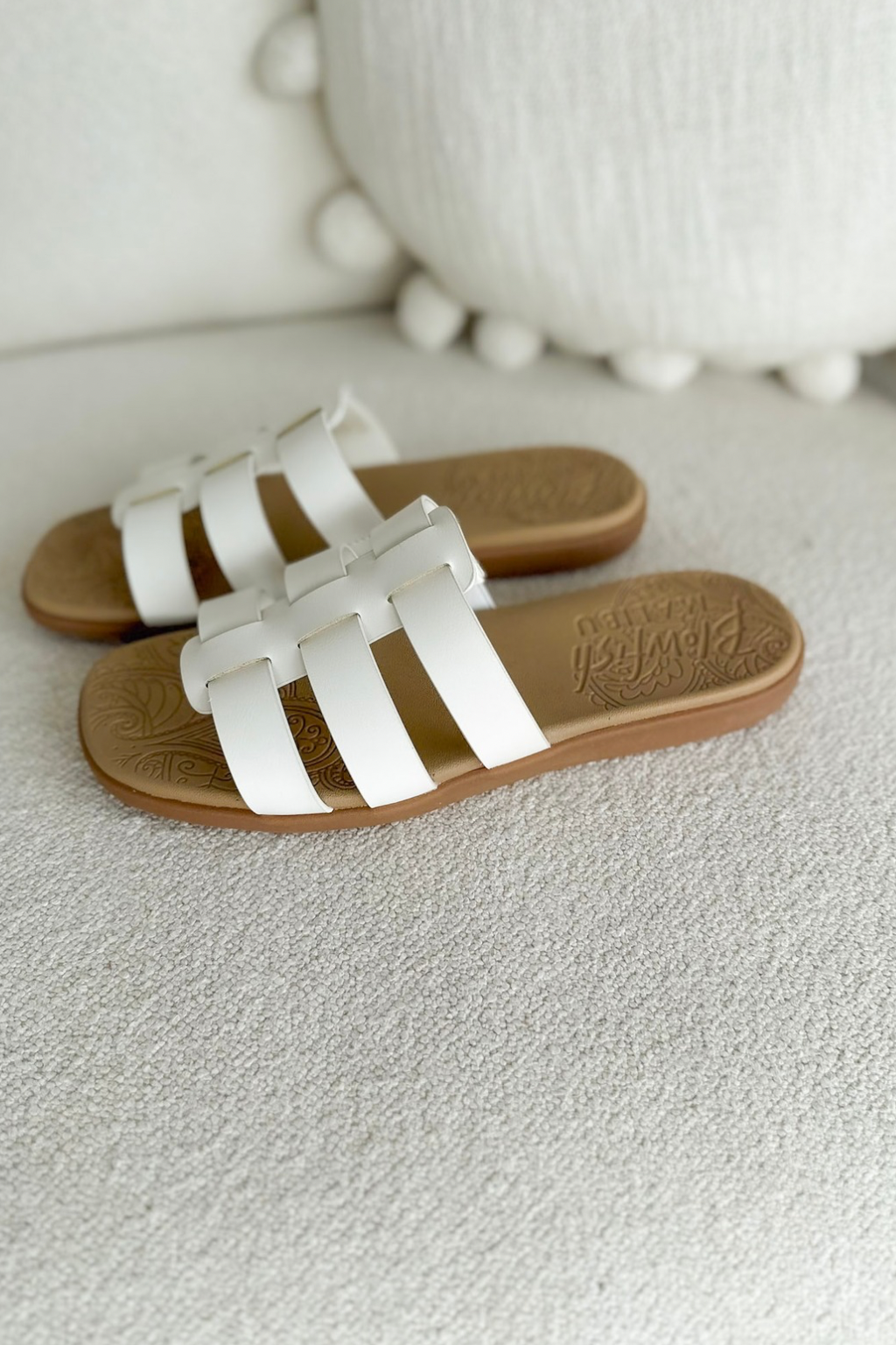 White 3 Strap Slip on Sandal