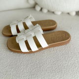 White 3 Strap Slip on Sandal