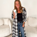 Black & White Plaid Long Lightweight Jacket