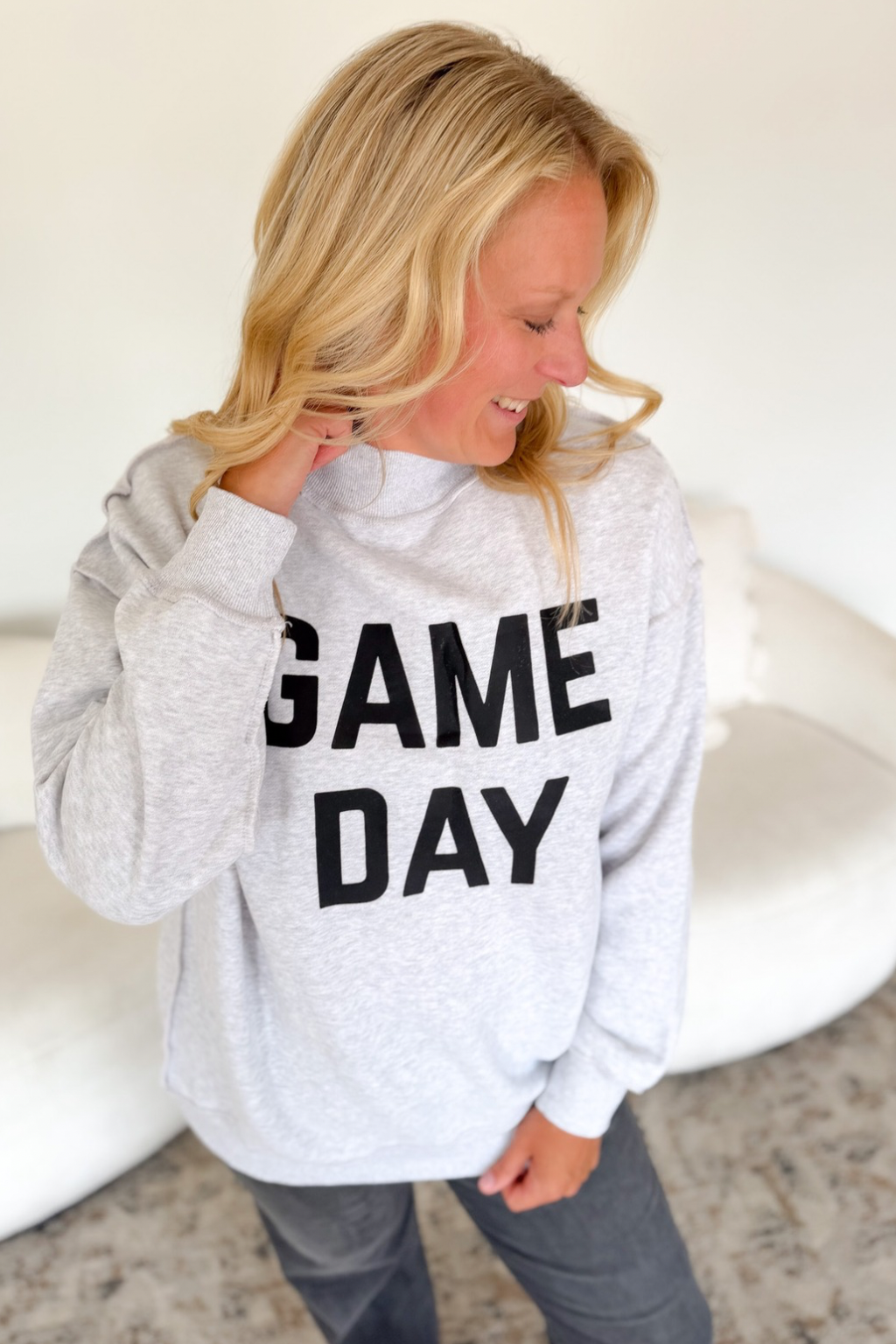 Grey Game Day Mock Neck Sweatshirt