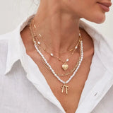 Bow & Heart Pearl Layered Necklace