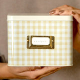 Beige Gingham Tin Recipe Box