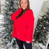 Red Brushed Button Front Cardigan