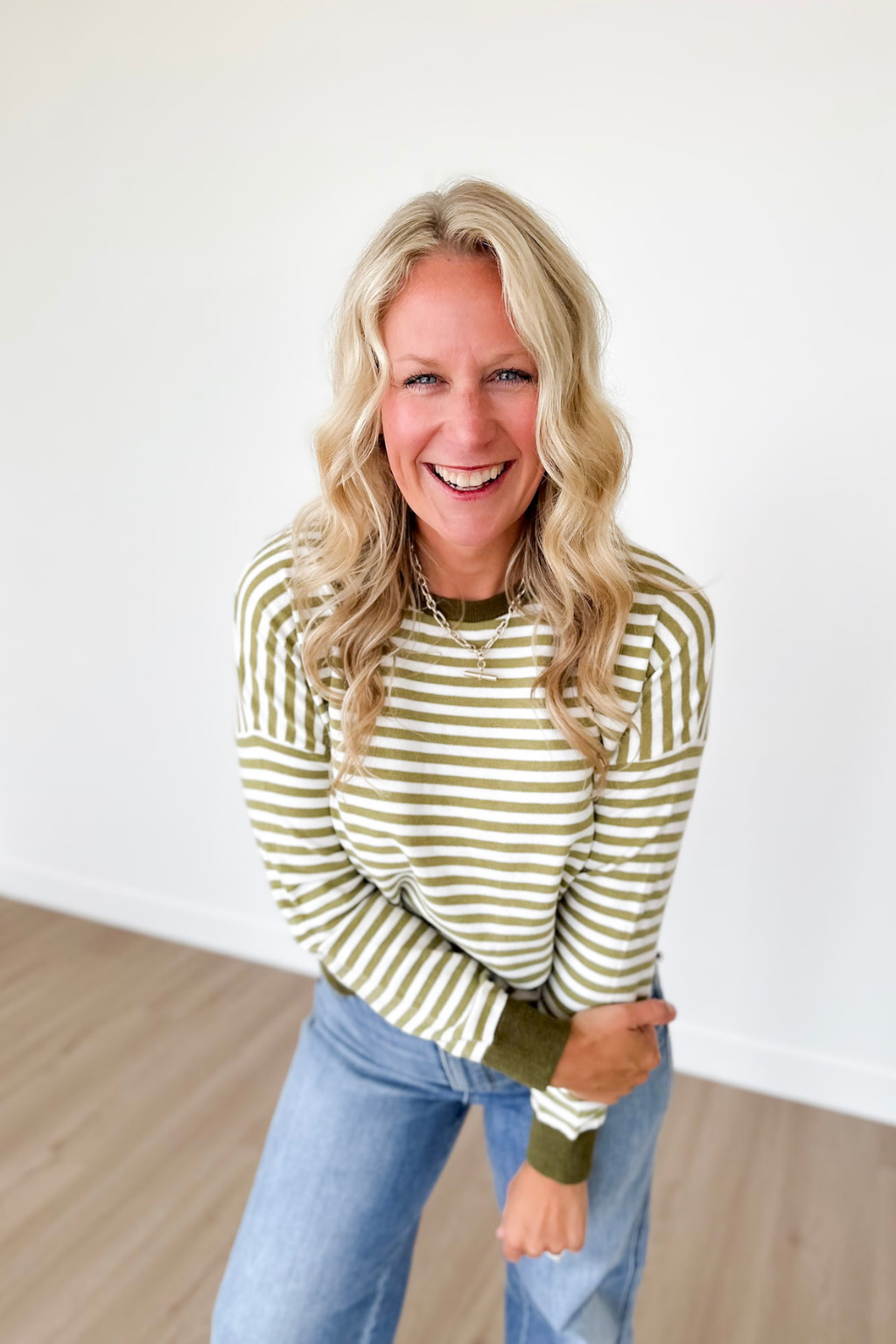 Green & Ivory Striped Soft Knit Top