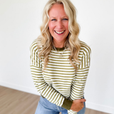 Green & Ivory Striped Soft Knit Top